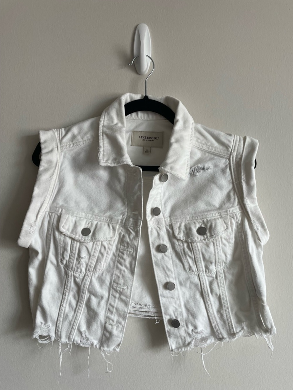 Liverpool Jeans Company White Distressed Sleeveless Denim Vest
